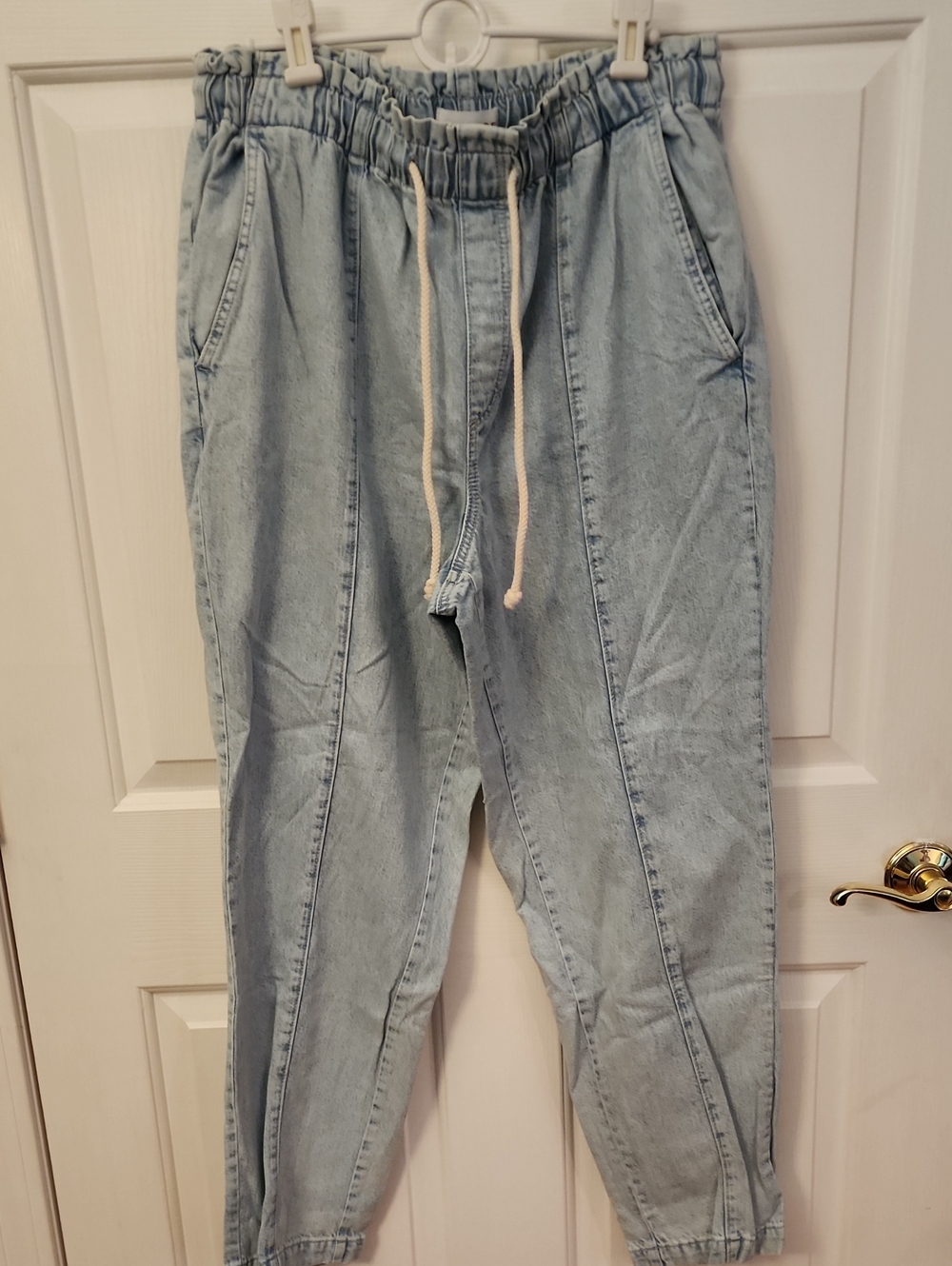 LOFT Light Wash Drawstring Boyfriend Jeans